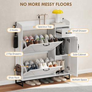 Farmhouse Shoe Storage Cabinet with Side Cabinet and Adjustable Shelves for Entryway, Hallway, Holds 12 Pairs, Black