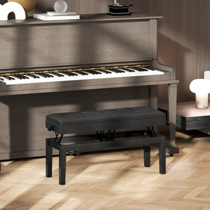 Piano Bench with Storage, Height Adjustable Piano Stool, PU Leather Tufted Keyboard Seat, Black