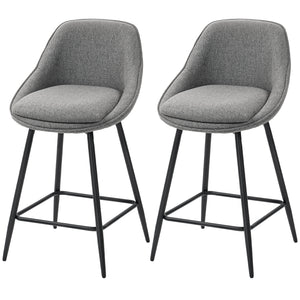 26" Counter Height Barstools Set of 2, Upholstered Swivel Bar Stools with Backrests and Armrests, Dark Grey
