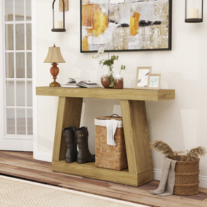 55" Farmhouse Console Table, 2-Tier Entryway Table with Storage for Hallway, Living Room, Behind Couch, Oak