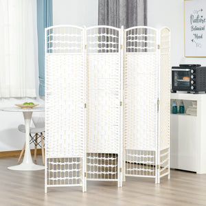 6 Panel Room Divider, 5.6 ft Tall Folding Privacy Screen, Wave Fiber Freestanding Partition Wall Divider for Home Office, White