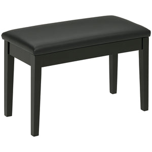 Classic Piano Bench Stool, PU Leather Padded Keyboard Seat with Rubber Wood Legs and Music Storage Compartment, Smooth Seat, Black