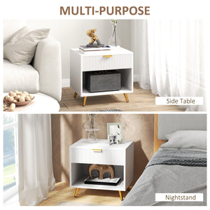 Nightstand with Fluted Panel, Bedside Table with Drawer and Open Compartment – view 12