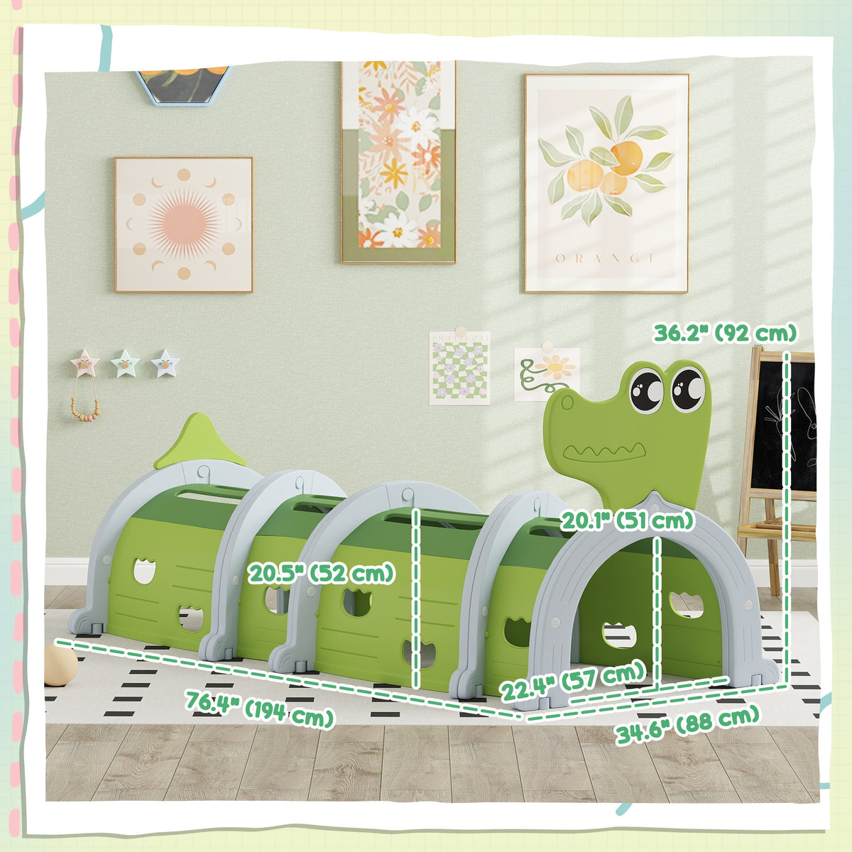 Qaba Crocodile Design Tunnel for Kids to Crawl Through, for 3-6 Years, Green