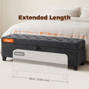 Storage Ottoman Bench, 63" End of Bed Bench for Queen/King Bed, Living Room, Bedroom, Entryway, Dark Grey