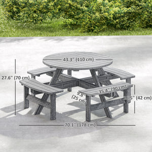 8 Seater Round Wooden Pub Bench & Picnic Table, Patio Dining Set for Outdoor Patio (Umbrella Not Included)