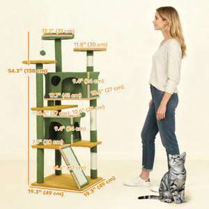 54" Cat Tree, Multi-Level Cat Tower with Scratching Posts, Cat Condos, Bed, Platforms, Ramp, Toy Ball, Beige – view 23