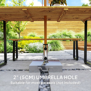 Picnic Table and Bench Set for 6 Persons with 2" Umbrella Hole, Slatted Top & Steel Frame, for Party, BBQ, Patio, Lawn