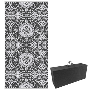 Portable Outdoor Rug with Carry Bag, 9' x 18' Reversible Mat, Waterproof Plastic Straw RV Rug for Backyard, Deck, Picnic, Beach, Camping, Blue & White Flower