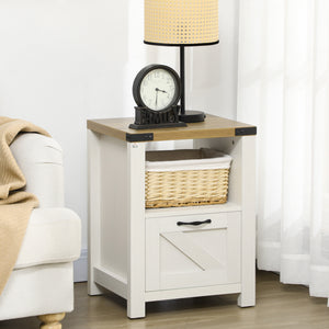 Side Table with Storage, Farmhouse End Table with Drawer, Open Shelf and Barn-style Panel – view 20