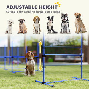 Set of 6 Dog Agility Training Equipment Adjustable Jump Bar Pet Exercise Kit with Carrying Bag (Blue)