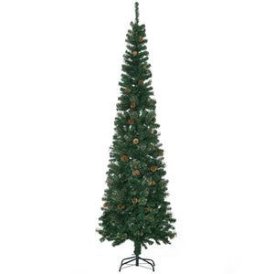 7.5ft Pencil Christmas Tree, Artificial Christmas with Pine Needles, Realistic Branches, Pine Cones