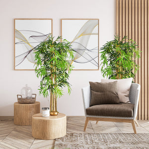 Set of 2 5FT Artificial Tree Bamboo Tree Fake Plants in Pot for Home Office Living Room Decor, Green