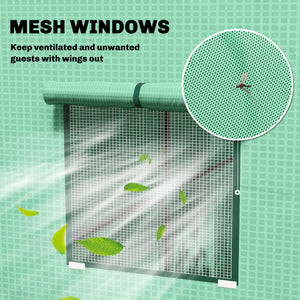 Walk-in Tomato Greenhouse Lean-to Green House with Reinforced PE Cover, Roll-up Door, Mesh Windows, Green – view 5