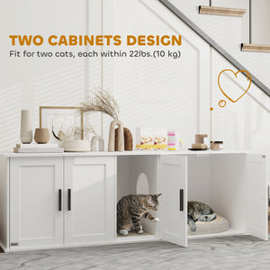 Cat Litter Box Enclosure with Double Room, Scratching Board for 2 Cats, 57" x 19" x 20", White