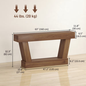 63 Inch Vintage Console Table, Narrow Entryway Table with Open Shelf for Living Room, Dark Brown