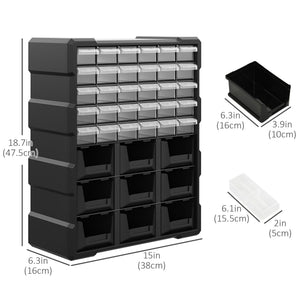 Plastic 39 Drawer Parts Organiser Wall Mount Storage Cabinet for Small Nuts Bolts Tool Black