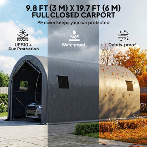 10' x 19' Heavy Duty Carport, Portable Garage Car Canopy Tent Shelter with Reinforced Galvanized Frame, Dark Grey