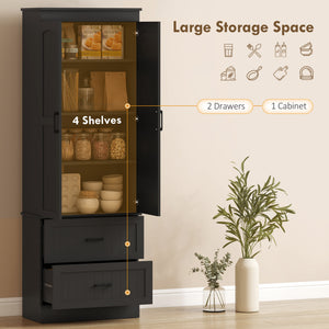 Tall Pantry Cabinet, 67" Kitchen Storage Cabinet with Adjustable Shelves and 2 Drawers for Kitchen, Dining Room, Black