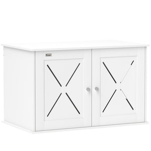 Hidden Cat Litter Box Enclosure with Double Doors, Hole, Pet House Side End Table, 31.5" x 19" x 20", White