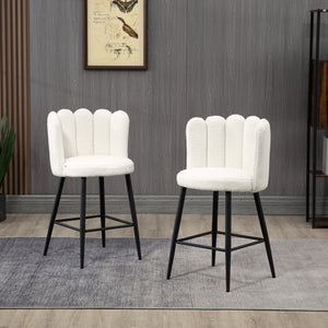 Faux Cashmere Bar Stools Set of 2 Counter Height Bar Stools with Back for Home Kitchen, 20.5"x19.7"x36.6", Cream
