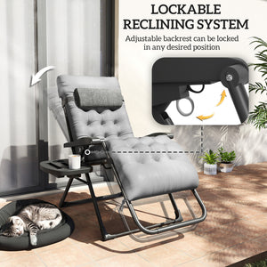 Padded Folding Recliner Chair, Patio Lounger with Cupholder, Adjustable Backrest, Removable Cushion, Black – view 11