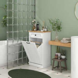 Laundry Cabinet with Removable Basket and Drawer, Tilt-Out Laundry Hamper for Bathroom, Living Room, White