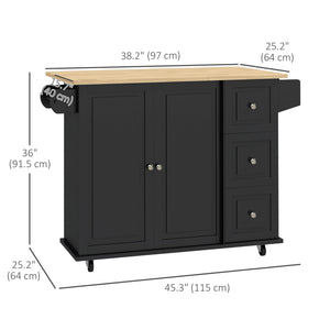 Kitchen Island on Wheels, Kitchen Cart with Drop Leaf, Drawers, Grey – view 9