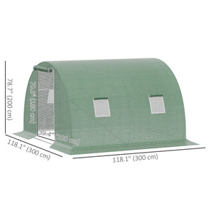 Walk-In Tunnel Greenhouse, Plant Hot House with 4 Windows and Zipper Door, 10' x 10' x 7' , Green