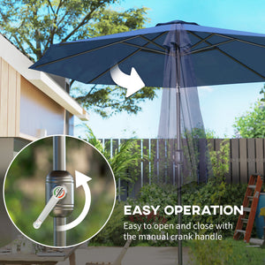 10' x 8' Round Market Umbrella, Patio Umbrella with Crank Handle and Tilt, Outdoor Parasol for Garden, Blue – view 4