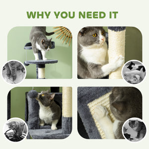 54" Cat Tree, Multi-Level Cat Tower with Scratching Posts, Cat Condos, Bed, Platforms, Ramp, Toy Ball, Beige – view 12