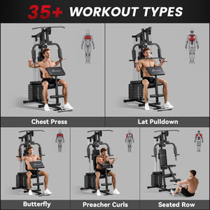 Soozier Multi-Exercise Home Gym Station with 99lbs Weight Stack, for for Back, Chest, Arms, Full Body Workout