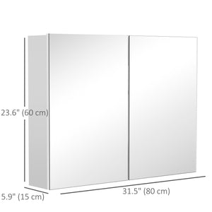 Bathroom Mirror Cabinet, Wall-Mounted Storage Organizer with Double Doors, Adjustable Shelf, White – view 2