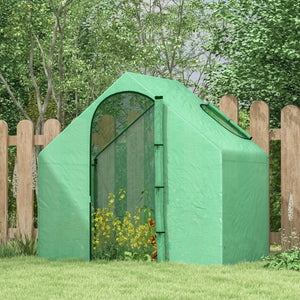 6'x3.3'x5.5' Walk-in Garden Greenhouse with Door and Window, Portable Mini Greenhouse for Plants Flowers Herbs, Steel Outdoor Hot House Growing Tent, Clear Plastic Cover