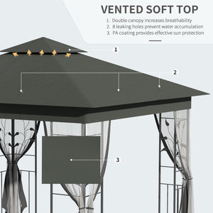 10'x10' Soft-top Steel Patio Gazebo Outdoor Sun Shelter with 2-Tier Polyester Roof, Curtain Sidewalls, Beige – view 24