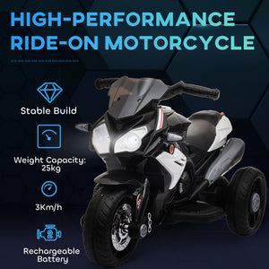 Qaba Kids Electric Motorcycle Ride-On Toy with 3 Wheels, Music, Horn, Lights