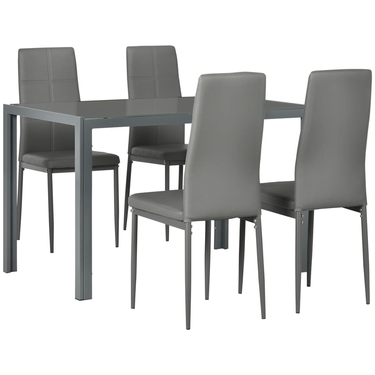 5-Piece Rectangular Glass Kitchen Table and Chairs with Metal Frame and Faux Leather Upholstery for Dining – view 2