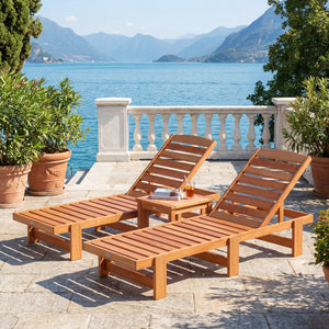 Patio Chaise Lounge Chair Solid Wood Slatted Recliner with Adjustable Backrest-Set of 2 view 2