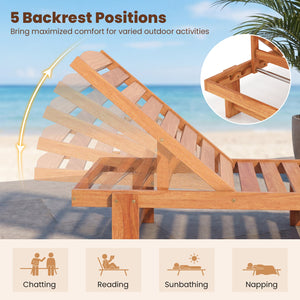 Patio Chaise Lounge Chair Solid Wood Slatted Recliner with Adjustable Backrest-1 Piece view 5