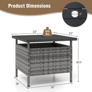 Patio Square Wicker Side Table with Umbrella Hole for Yard-Gray view 5