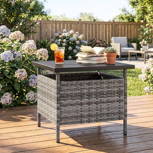 Patio Square Wicker Side Table with Umbrella Hole for Yard-Gray view 2