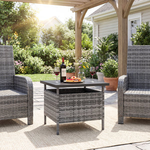 Patio Square Wicker Side Table with Umbrella Hole for Yard-Gray view 3