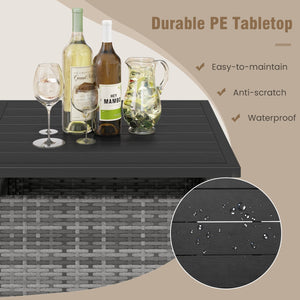 Patio Square Wicker Side Table with Umbrella Hole for Yard-Gray view 8