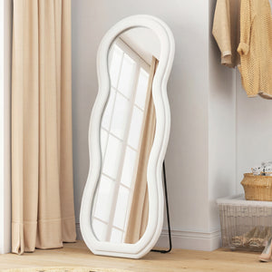 64" x 24" Full Length Mirror, Floor Mirror Hanging or Wall Mount, with Arched Wavy Velvet Frame for Bedroom