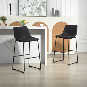 Counter Height Bar Stools Set of 2, Vintage PU Leather Bar Chairs, Kitchen Stool with Footrest, Dark Brown