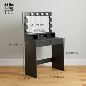 Vanity Table, Makeup Dressing Table with LED Lighting Mirror, Drawers, for Bedroom, Black – view 16