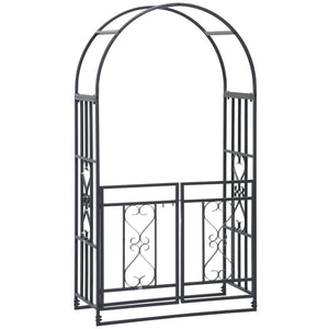 6.7 FT Steel Garden Arch with Gate Outdoor Courtyard Arbor for Climbing Vine Plants Lawn Backyard Decoration Dark Grey
