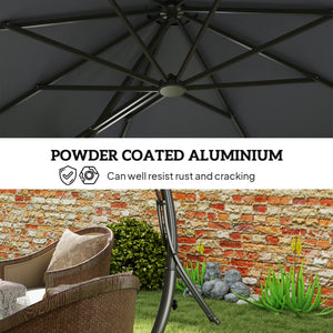 11FT Patio Umbrella, Cantilever Umbrella with 8 Ribs, 360° Rotation, Easy Adjustment for Garden, Deck, UPF 50+, Grey