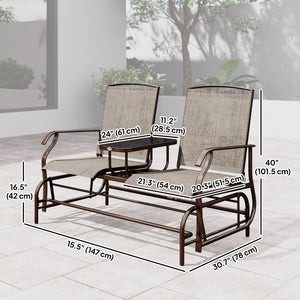 Patio Glider Rocking Chair 2 Person Outdoor Loveseat Rocker Garden Furniture Bench, Grey – view 9
