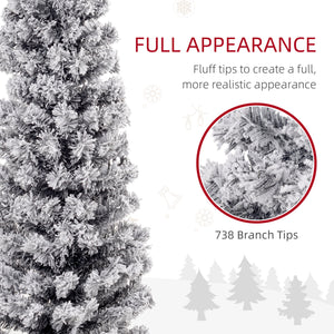 6ft Flocked Christmas Tree, Pencil Christmas Tree with Realistic Branch Tips, Folding Metal Stand, Green – view 39
